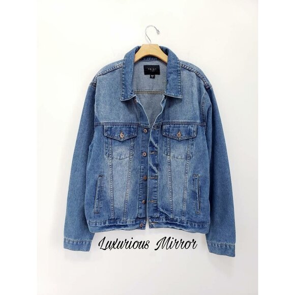 Triot Los Angeles Jean Jacket Faded Denim Blue Button Pockets Collar Mens XL New - Picture 3 of 8